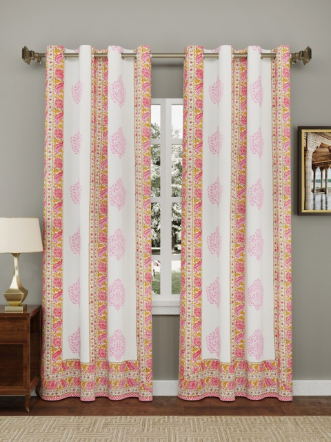 

Gulaab Jaipur White & Pink Set of 2 Ethnic Motifs Door Curtain
