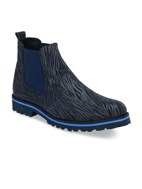 

KLEAT Men Navy Blue Printed Mid-Top Flat Boots