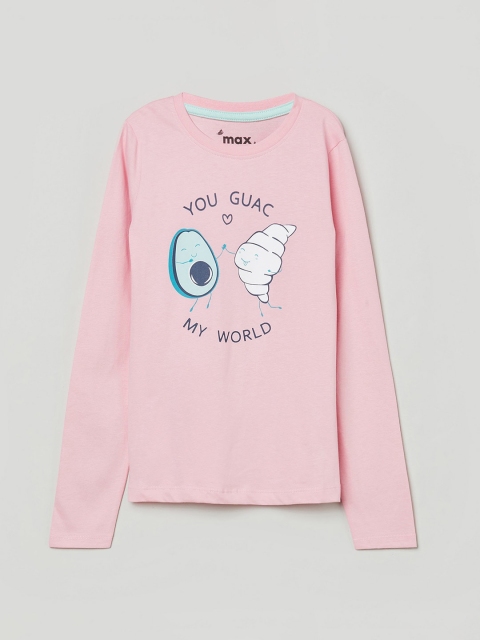 

max Girls Pink Typography Printed T-shirt