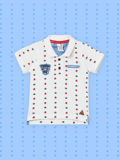 

max Boys White & Red Printed Polo Collar Applique Pure Cotton T-shirt