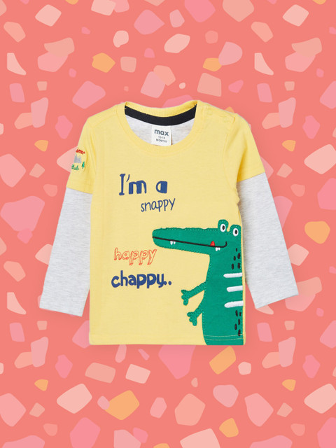 

max Boys Yellow & Green Typography Printed Applique Cotton T-shirt