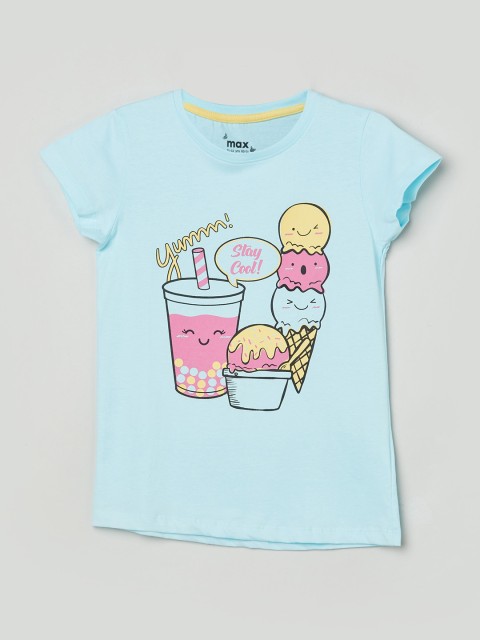 

max Girls Blue Printed T-shirt