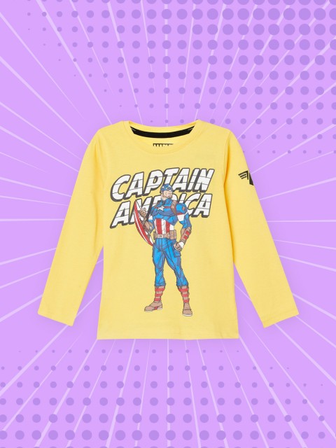 

max Boys Yellow Captain America Printed T-shirt