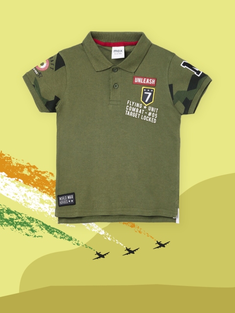 

max Boys Olive Green Polo Collar T-shirt