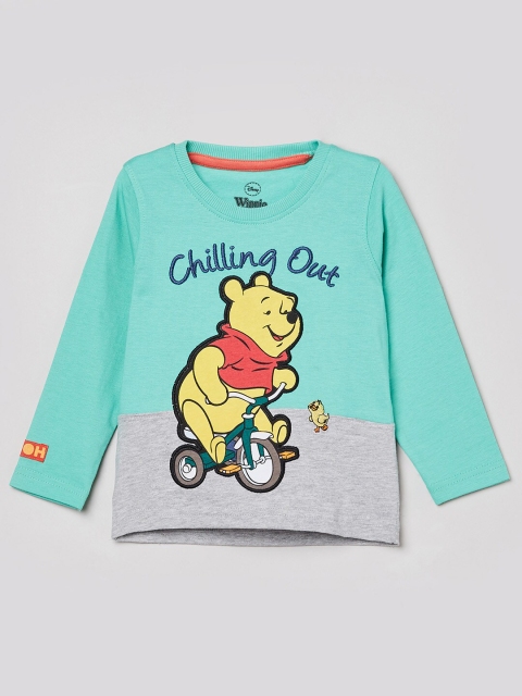 

max Boys Green & Grey Winnie The Pooh Printed T-shirt