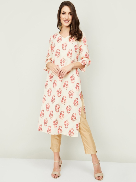 

Melange by Lifestyle Women White & Red Floral Printed Kurta