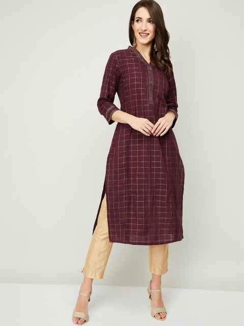 

Melange by Lifestyle Women Red Checked Straight Kurta