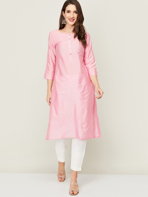

Melange by Lifestyle Women Pink Thread Work A-line Kurta