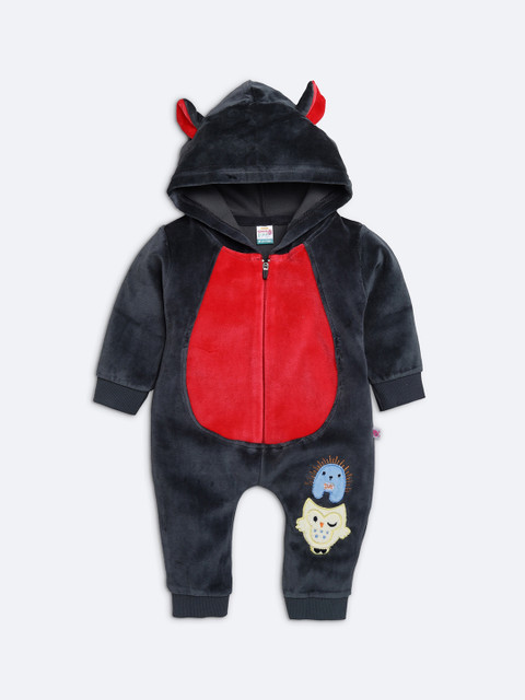 

AMUL Kandyfloss Unisex Kids Charcoal & Red Colourblocked Hoodie Winter Set Rompers