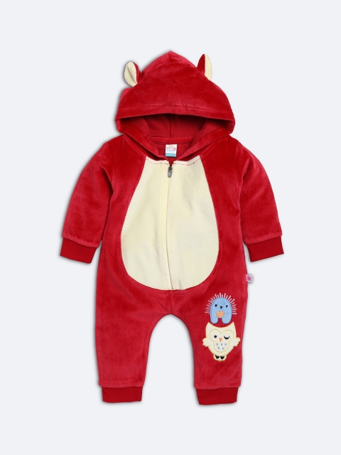 

AMUL Kandyfloss Unisex Kids Cotton Red Hooded Romper