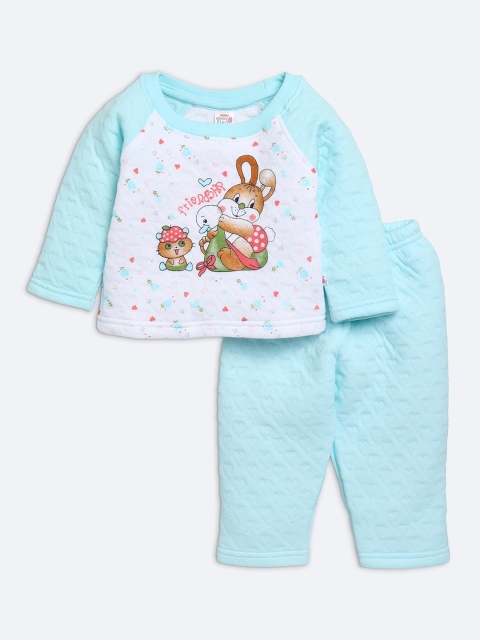 

AMUL Kandyfloss Unisex Kids White & Blue Printed Night suit