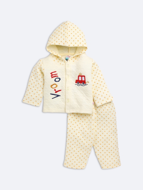 

AMUL Kandyfloss Unisex Kids Yellow Printed Hooded Night suit