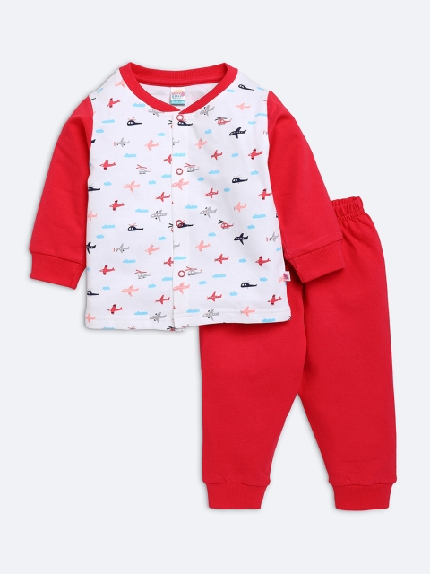 

AMUL Kandyfloss Kids Red & White Pure Cotton Printed Night Suits