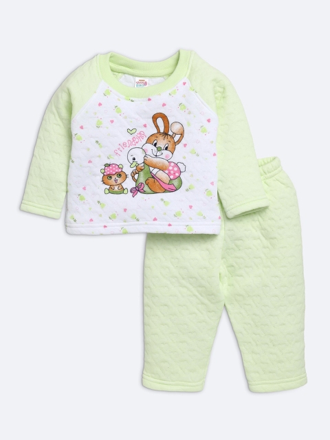 

AMUL Kandyfloss Unisex Kids Green & White Cotton Printed Night suit