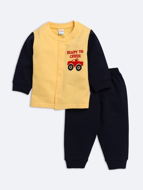 

AMUL Kandyfloss Unisex Kids Yellow & Navy Blue Printed Night suit