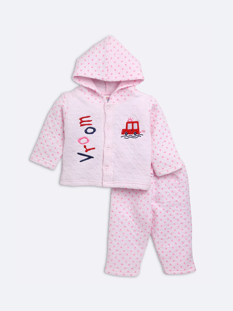 

AMUL Kandyfloss Unisex Kids Baby Pink Printed Hooded Night suit