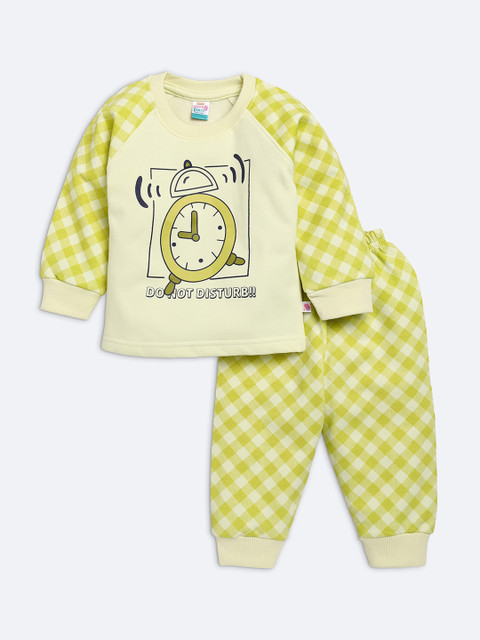 

AMUL Kandyfloss Unisex Kids Yellow & Green Pure Cotton Checks Printed Night suit