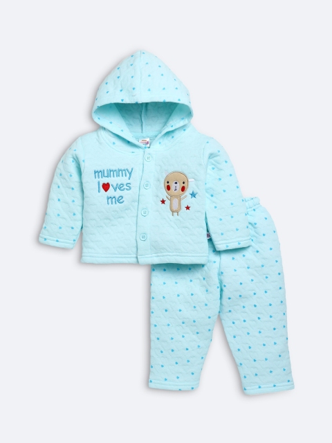 

AMUL Kandyfloss Unisex Kids Blue Printed Winter Set Night suit