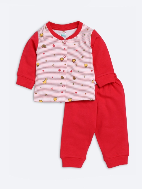 

AMUL Kandyfloss Unisex Kids Red & Pink Pure Cotton Printed Night Suits