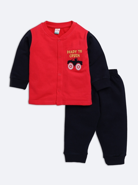 

AMUL Kandyfloss Unisex Kids Navy Blue & Red Embroidered Night suit