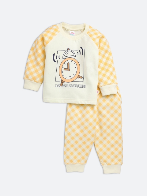 

AMUL Kandyfloss Unisex Kids Cotton Orange & Cream-Coloured Checked Night suit