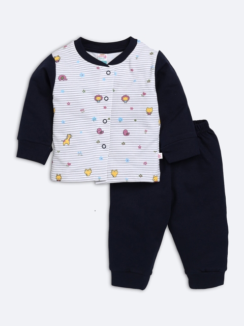 

AMUL Kandyfloss Unisex Kids Navy Blue & White Cotton Printed Night suit