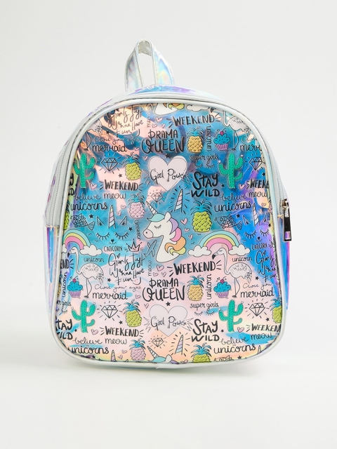 

Ginger by Lifestyle Women Grey & Blue Graphic Backpack