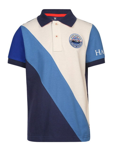 

HACKETT LONDON Boys Blue & White Colourblocked Polo Collar Slim Fit T-shirt