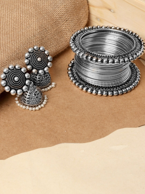 

Fida Women Oxidised Silver Earrings & Set Of 10 Bangles Jewellery Gift set