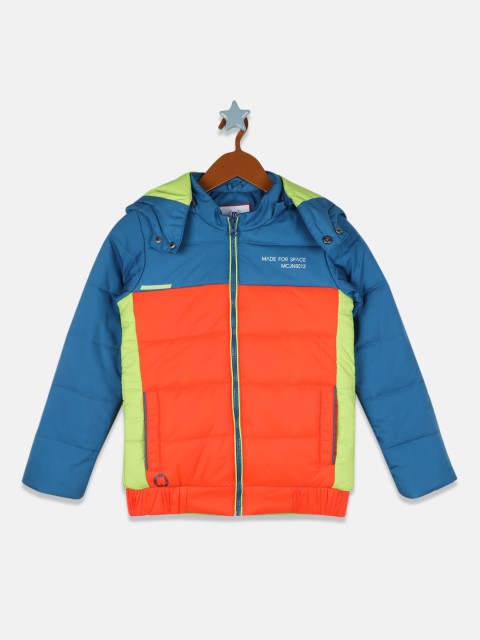

Monte Carlo Boys Orange Blue Colourblocked Lightweight Padded Jacket with Patchwork