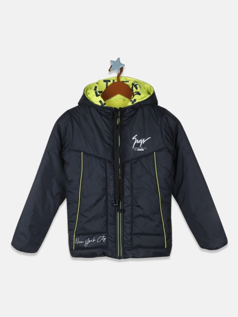

Monte Carlo Boys Navy Blue & Fluorescent Green Solid Padded Jacket