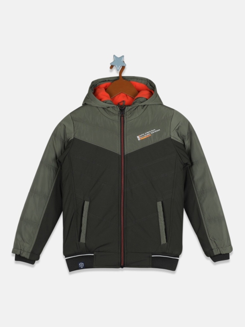 

Monte Carlo Boys Green Colourblocked Lightweight Bomber with Embroidered Jacket