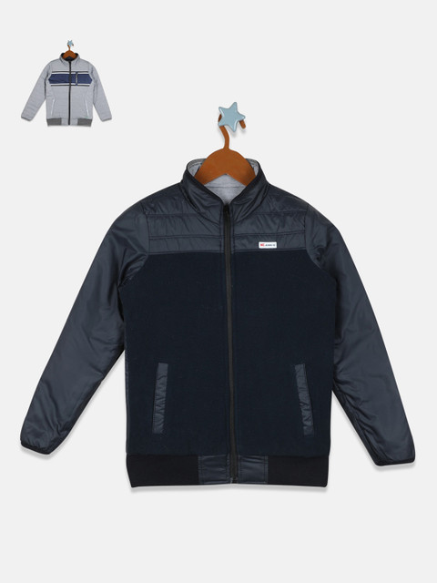 

Monte Carlo Boys Grey & Navy Blue Striped Reversible Puffer Jacket