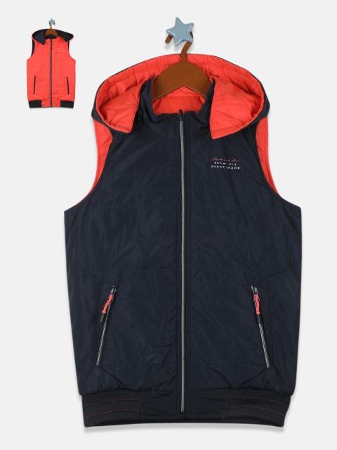 

Monte Carlo Boys Navy Blue & Peach-Coloured Reversible Puffer Jacket