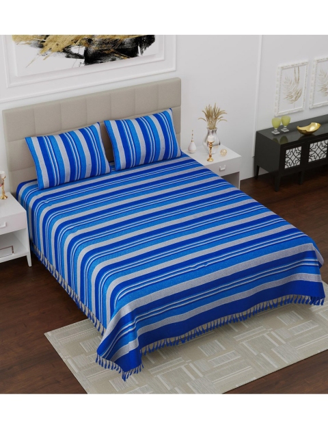 

Varde Blue & Grey Striped 180 TC King Bedsheet with 2 Pillow Covers