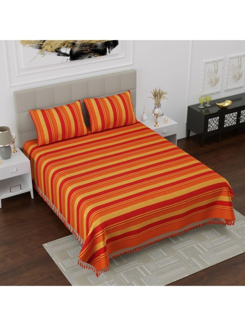 

Varde Red & Yellow Striped 180 TC Cotton King Bedsheet with 2 Pillow Covers