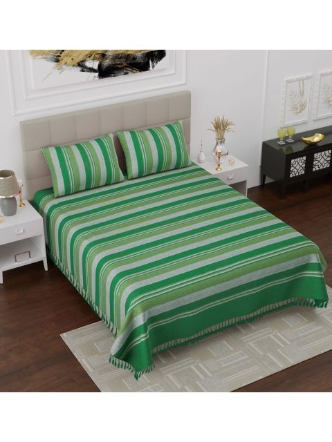 

Varde Green & Grey Striped 180 TC Pure Cotton Handloom King Bedsheet with 2 Pillow Covers