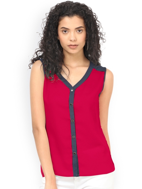 

Besiva Women Grey & Red Solid Shirt Style Top