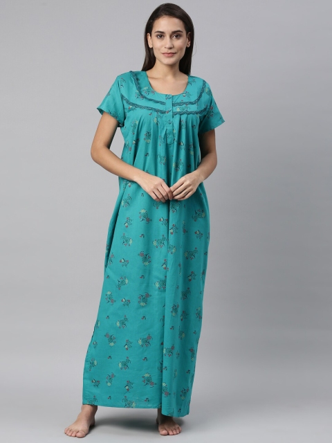 

TRUNDZ Blue Printed Maxi Nightdress