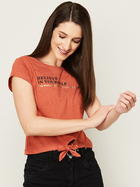 

Fame Forever by Lifestyle Brown Print Top With Tie Up