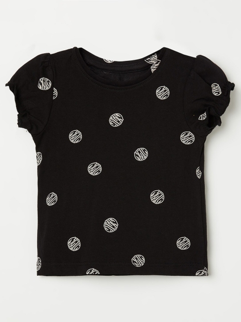 

Juniors by Lifestyle Kids Black & White Polka Dots Print Puff Sleeves Pure Cotton Top