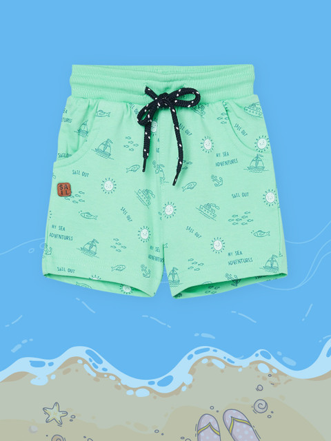 

max Boys Turquoise Blue Conversational Printed Cotton Shorts