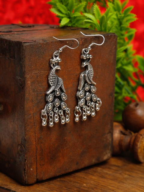 

NEUDIS Silver-Toned Peacock Shaped Drop Earrings
