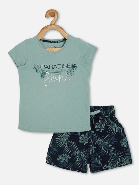 

Sweet Dreams Girls Green & Black Printed Night suit