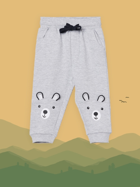 

max Boys Grey Melange & Black Printed Cotton Lounge Pants