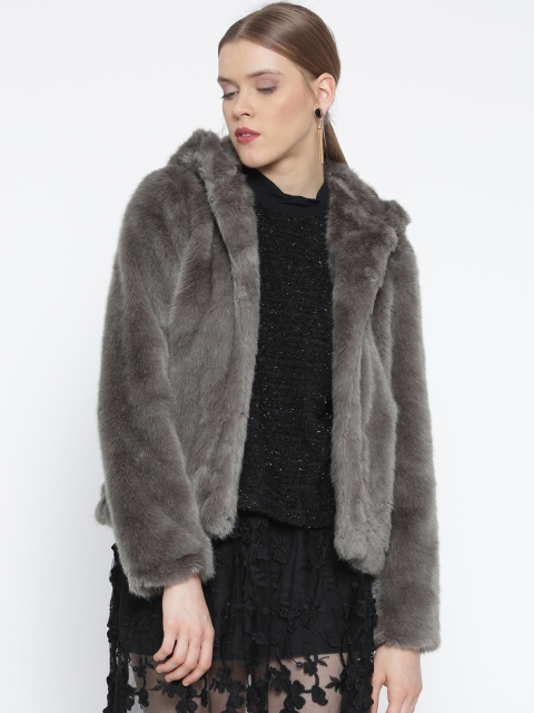 

MANGO Taupe Faux Fur Hooded Jacket