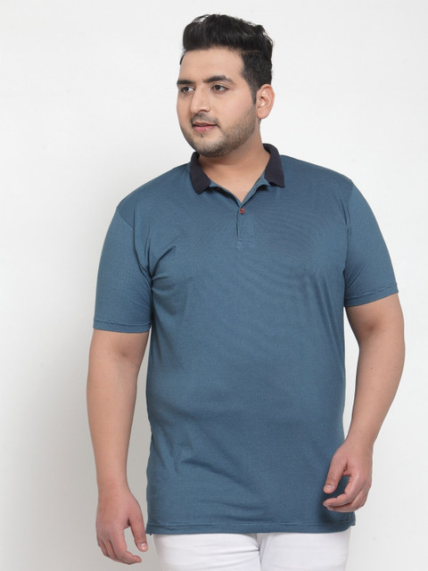 

plusS Men Blue Polo Collar Plus Size T-shirt