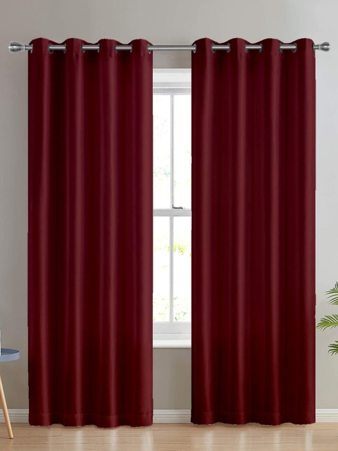 

Divine Casa Maroon Solid Set of 2 Micro Satin Black Out Door Curtain