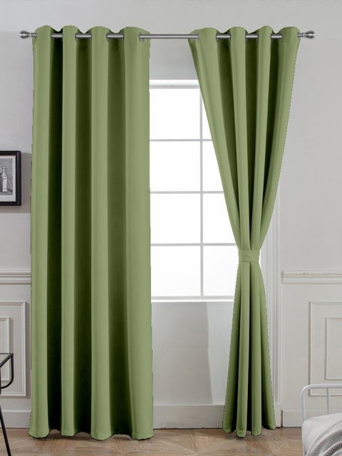 

Divine Casa Green Satin Set of 2 Black Out Door Curtain