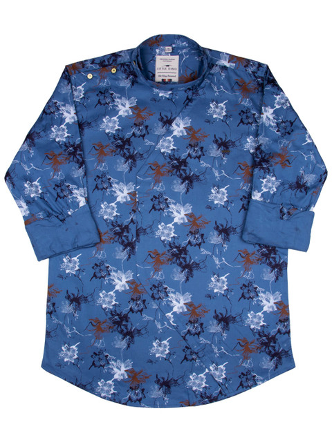 

LITTLE DINO Boys Blue Modern Slim Fit Floral Printed Casual Shirt